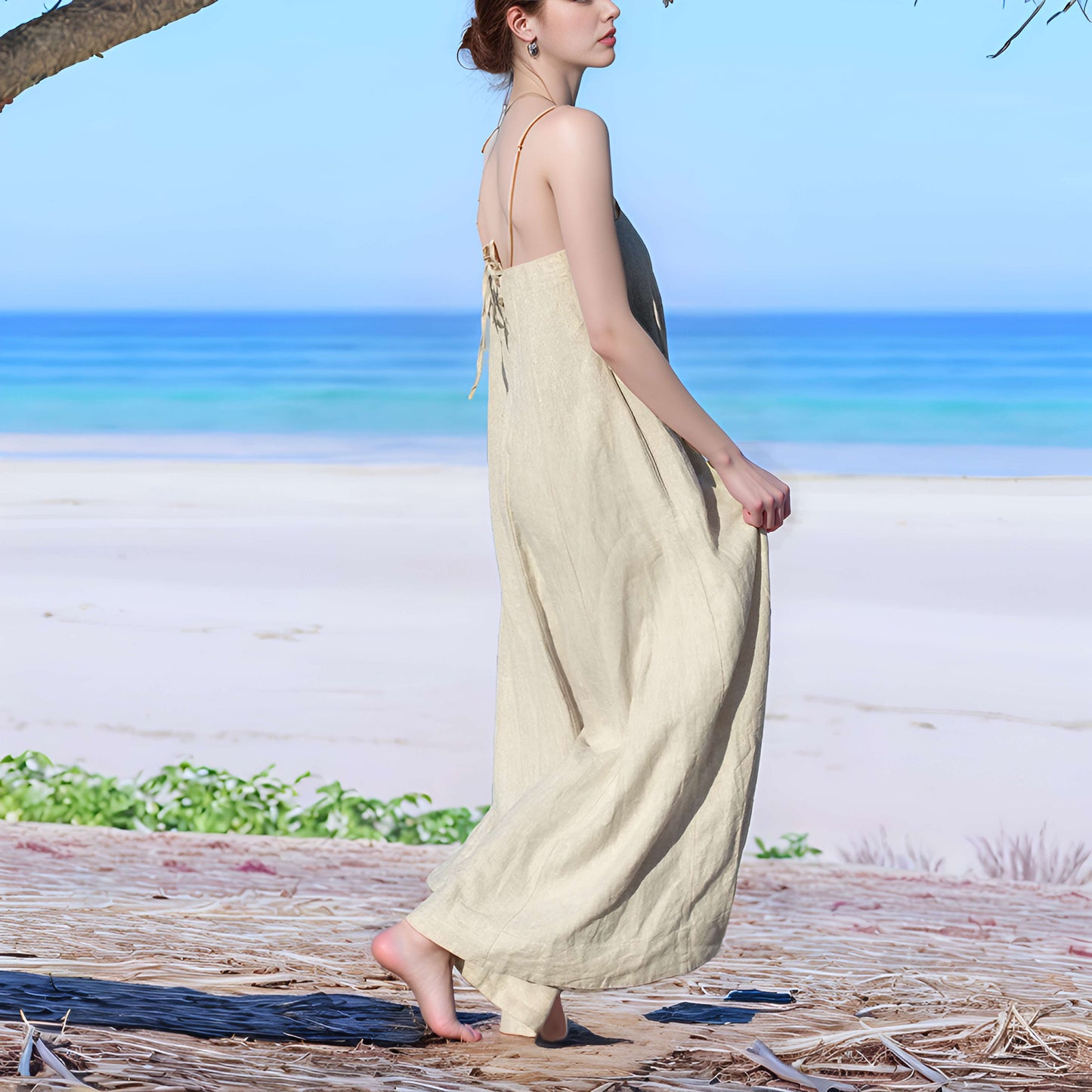 Spaghetti Strap Linen Sundress BASEL Maxi Loose