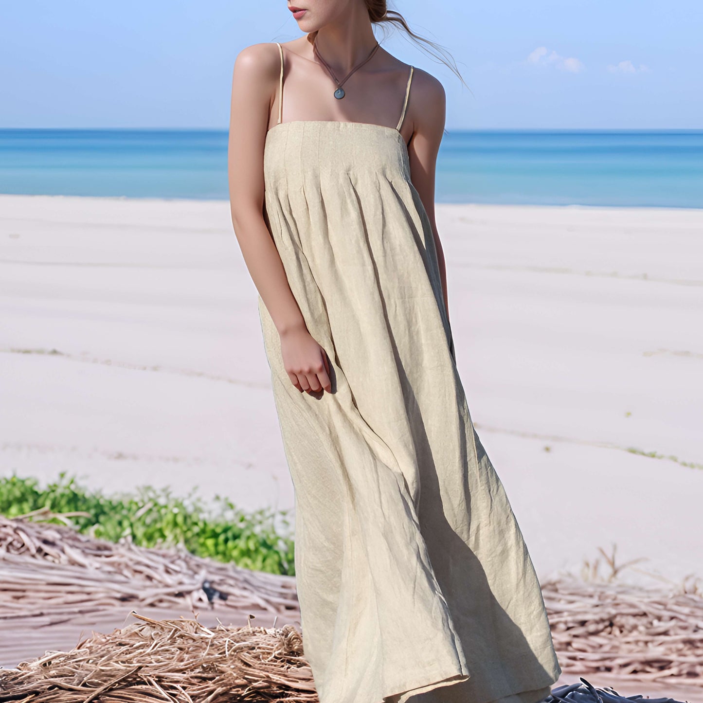 Spaghetti Strap Linen Sundress BASEL Maxi Loose