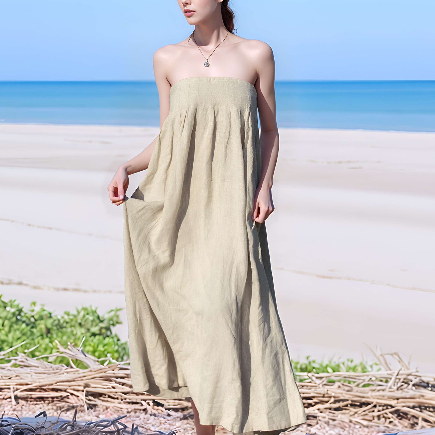 Spaghetti Strap Linen Sundress BASEL Maxi Loose