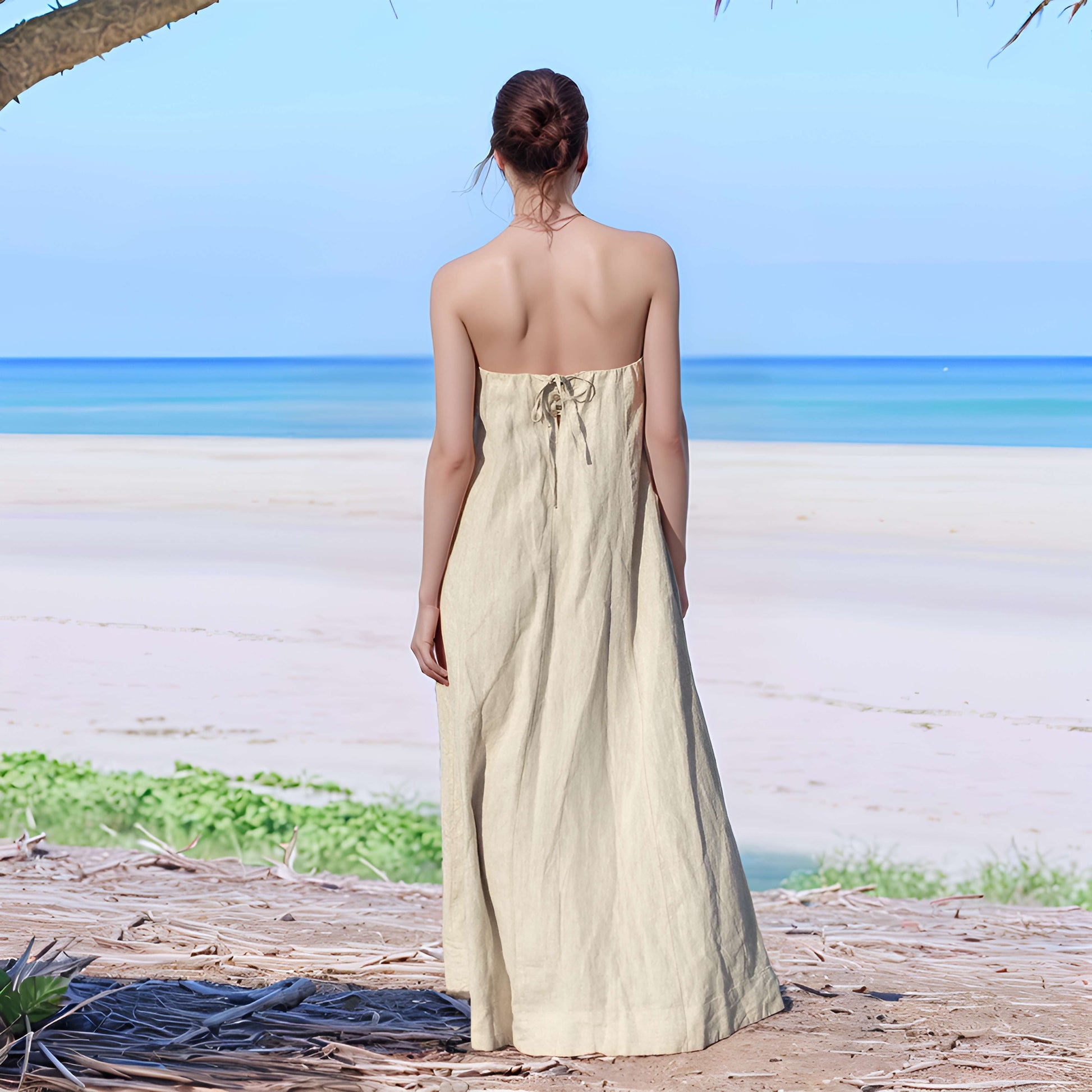 Spaghetti Strap Linen Sundress BASEL Maxi Loose