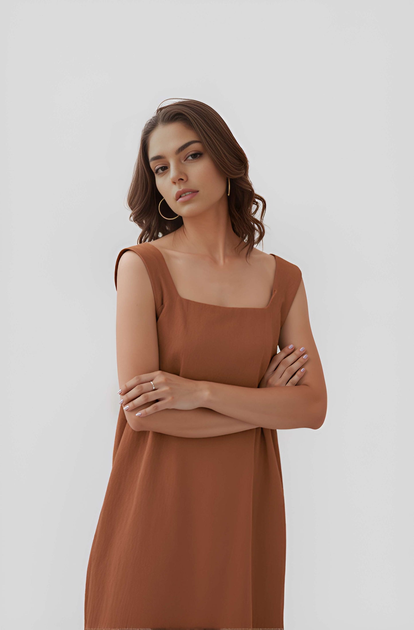 Square Neck Linen Dress BORDEAUX Sleeveless Tank