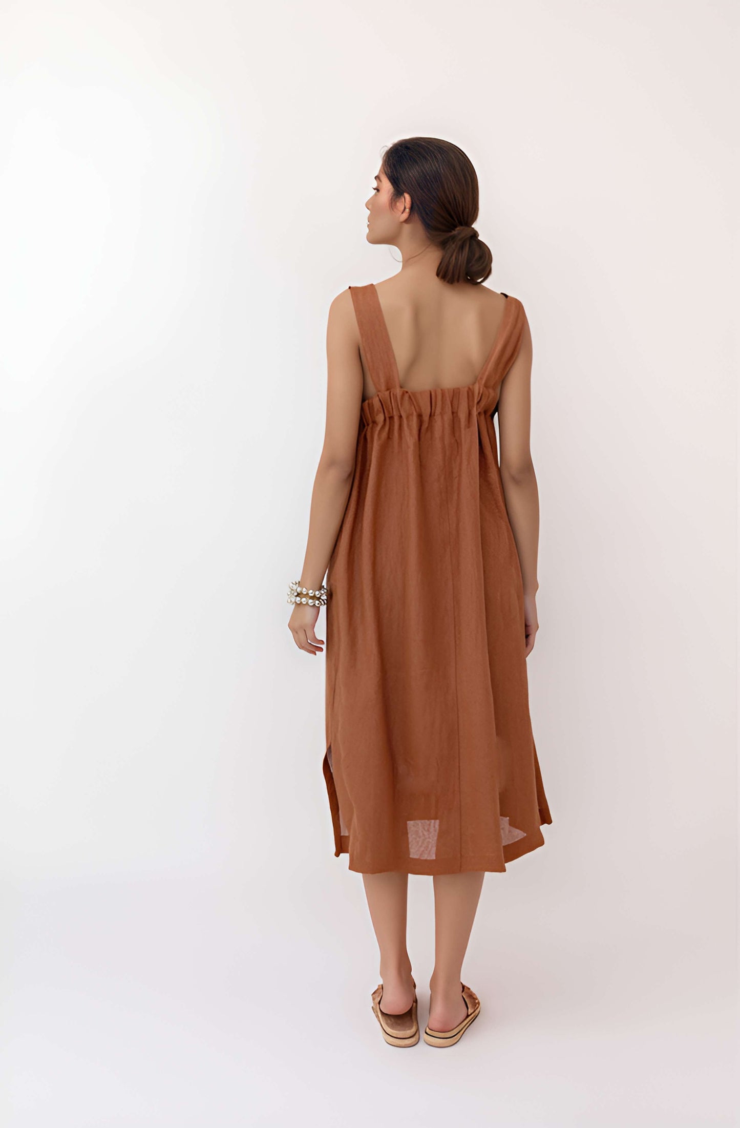 Square Neck Linen Dress BORDEAUX Sleeveless Tank