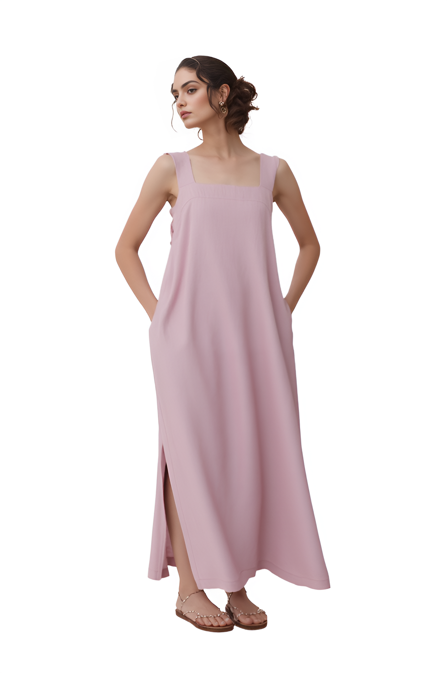 Tank Linen Maxi Dress ARLES Sleeveless Pockets