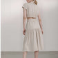 Tiered Linen Midi Skirt PERPIGNAN in Beige Pockets
