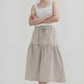 Tiered Linen Midi Skirt PERPIGNAN in Beige Pockets