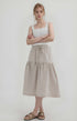 Tiered Linen Midi Skirt PERPIGNAN in Beige Pockets
