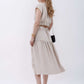 Tiered Linen Midi Skirt PERPIGNAN in Beige Pockets