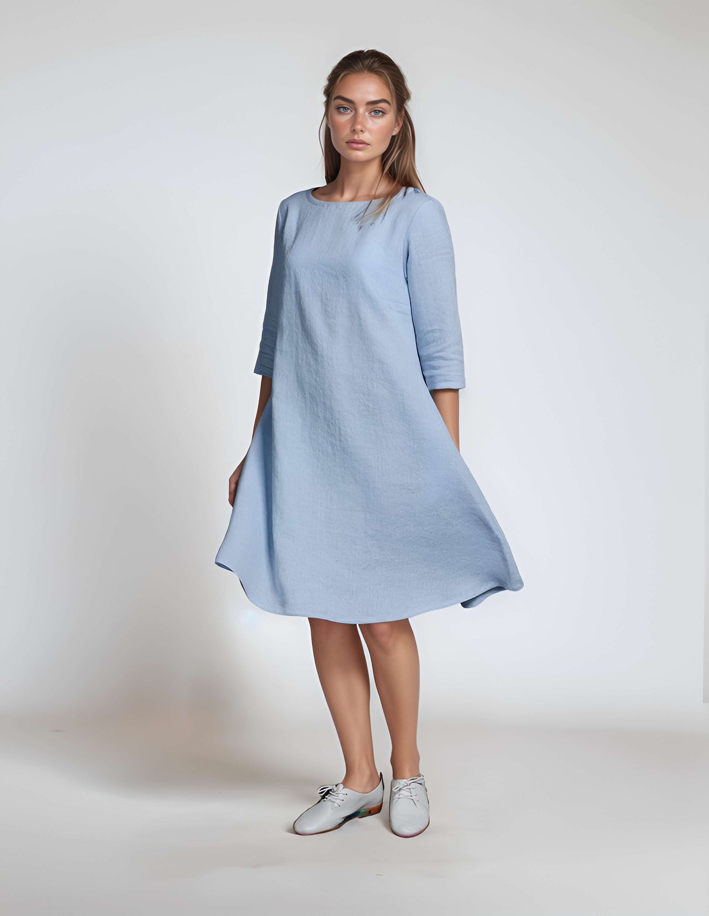 Trapeze Linen Dress NANCY Medium Sleeve Pockets