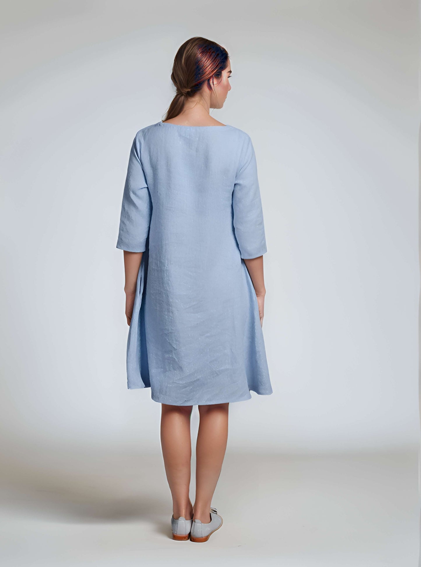 Trapeze Linen Dress NANCY Medium Sleeve Pockets