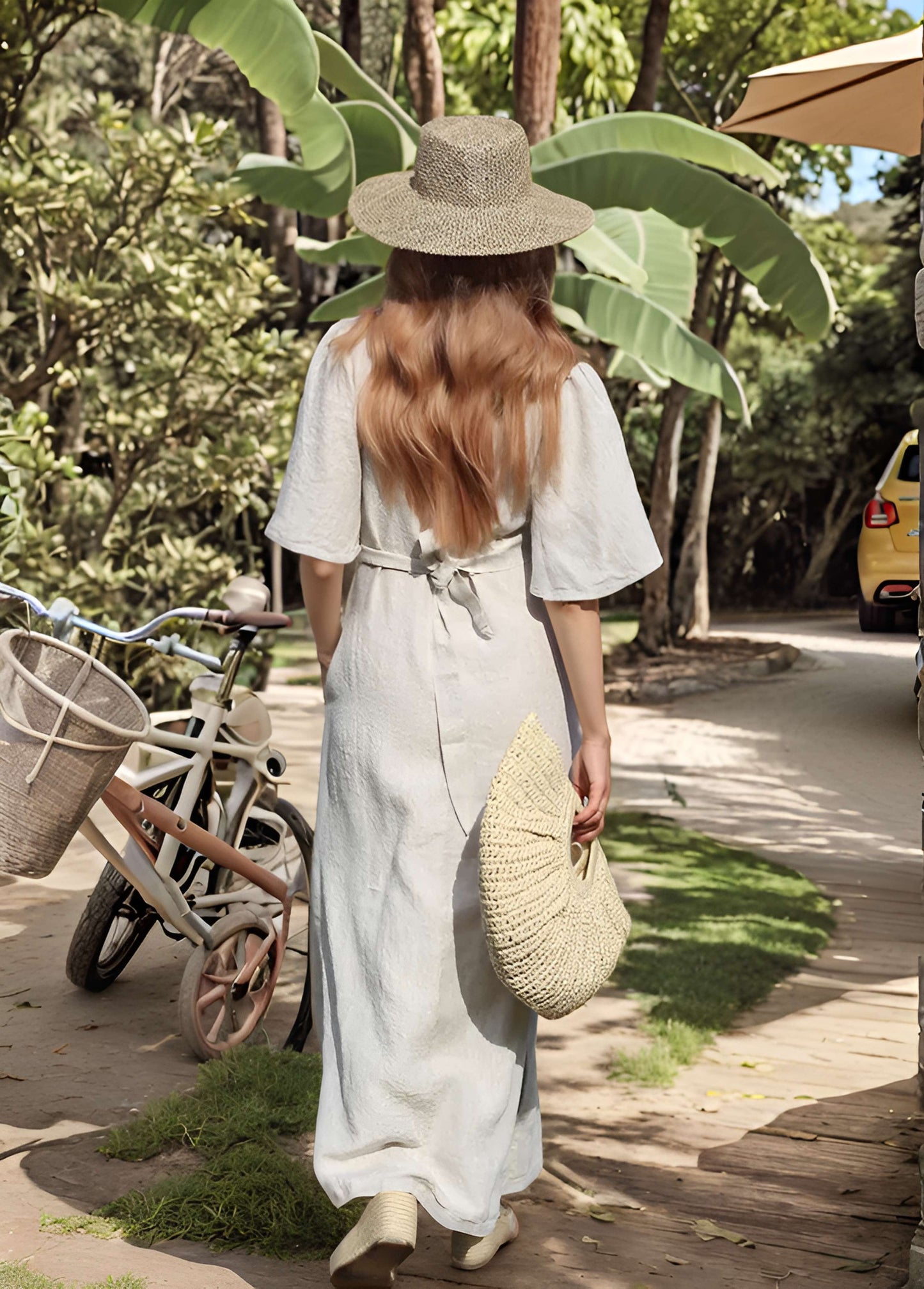 Nursing V-Neck Linen Maternity Dress CANNES with Tie Back