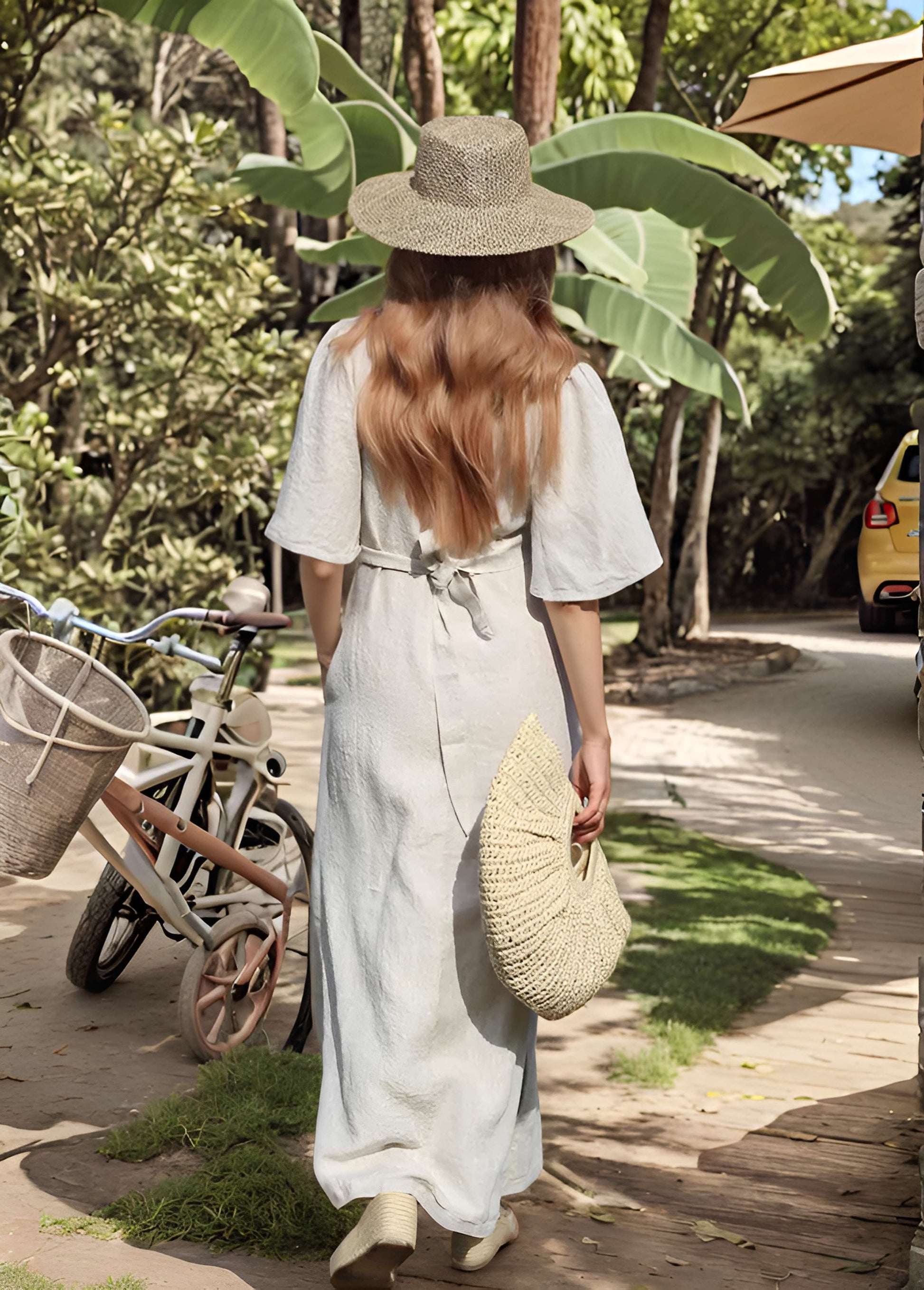 Nursing V-Neck Linen Maternity Dress CANNES with Tie Back