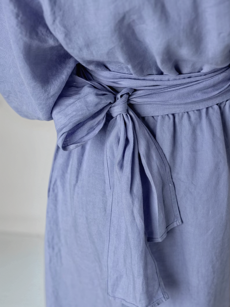 V Neck Linen Kaftan Dress RENNES Kimono Sleeves