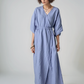 V Neck Linen Kaftan Dress RENNES Kimono Sleeves