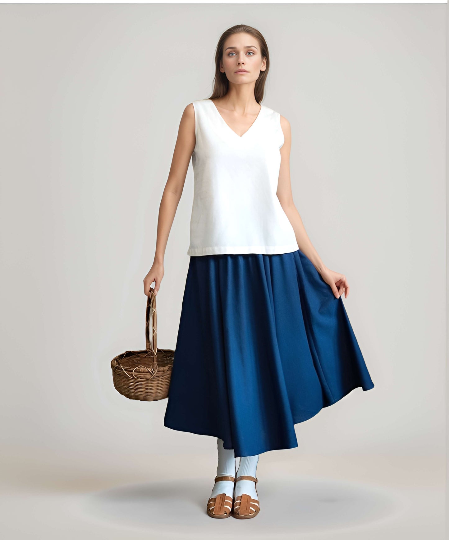 Wide Flare Linen Long Skirt GRENOBLE for Summer