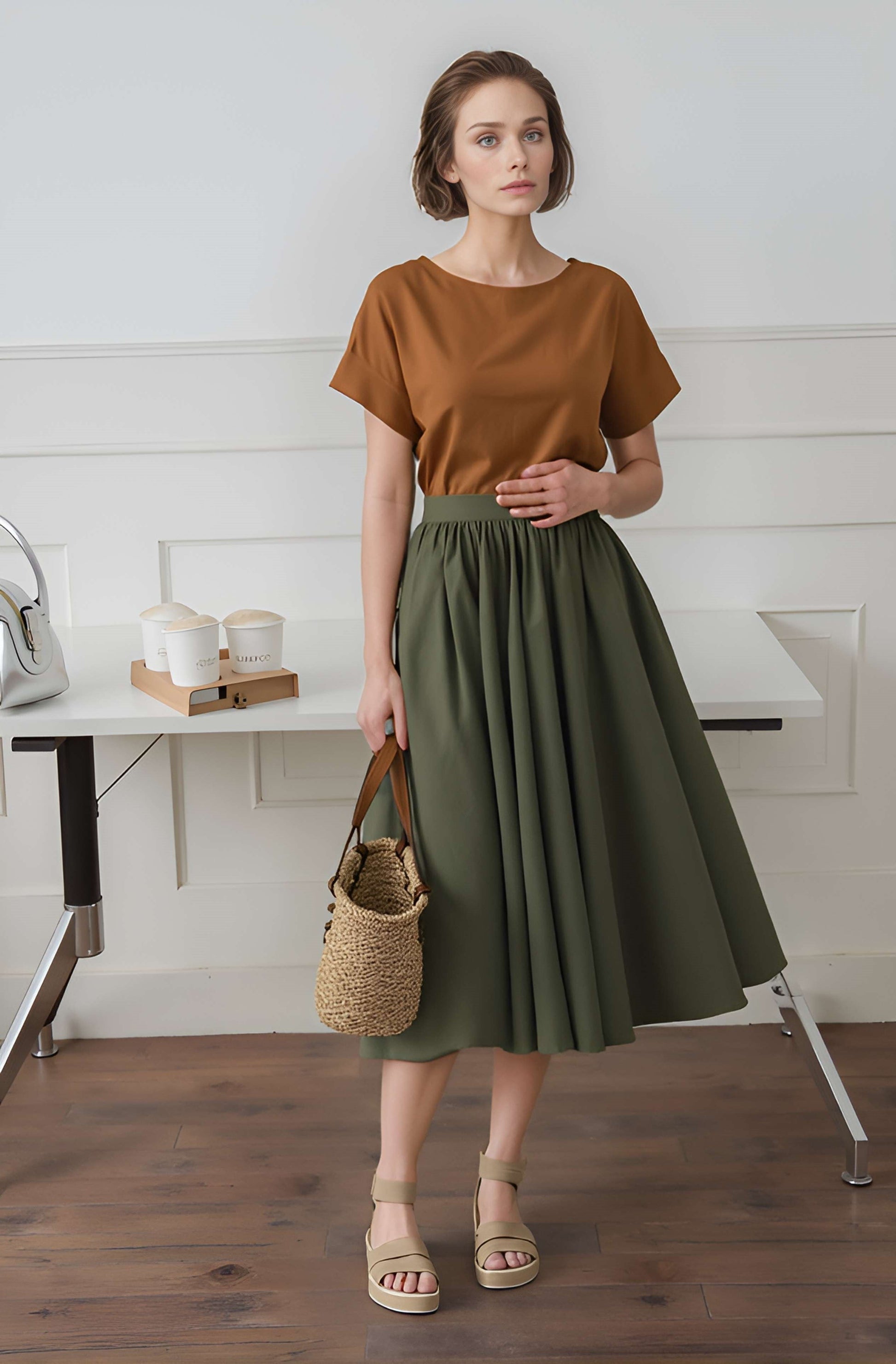 Wide Flare Linen Long Skirt GRENOBLE for Summer