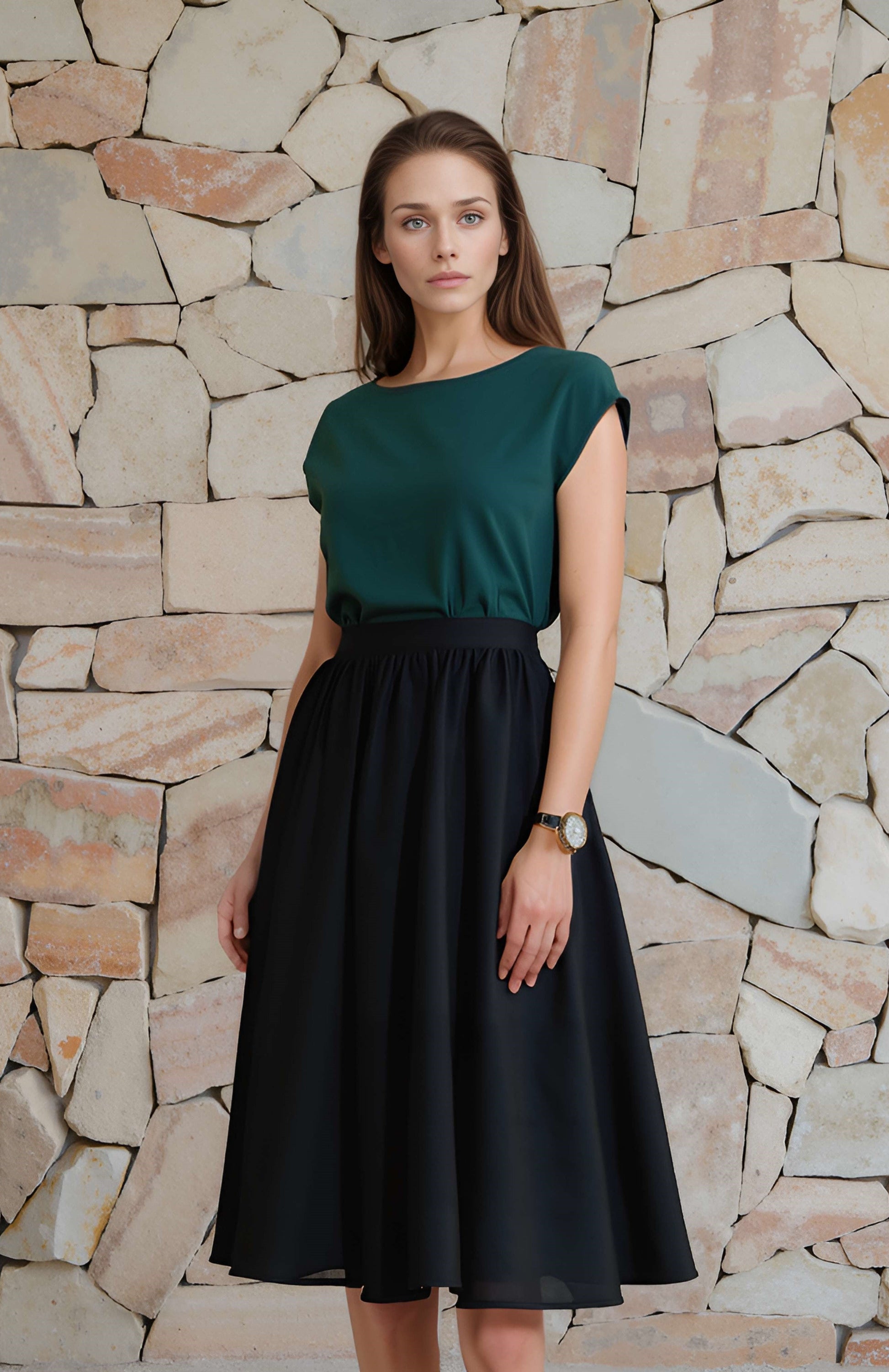 Wide Flare Linen Long Skirt GRENOBLE for Summer