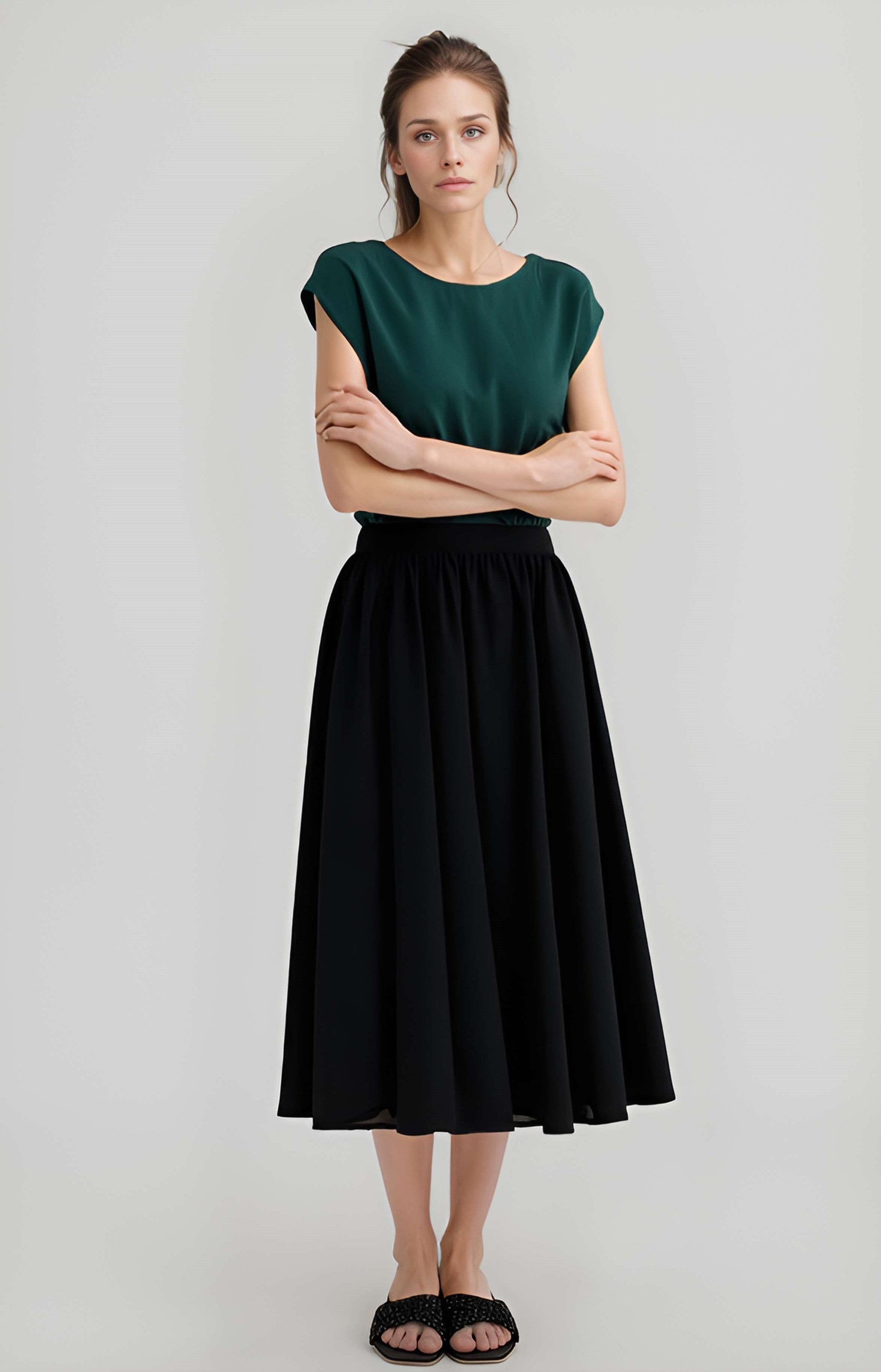 Wide Flare Linen Long Skirt GRENOBLE for Summer