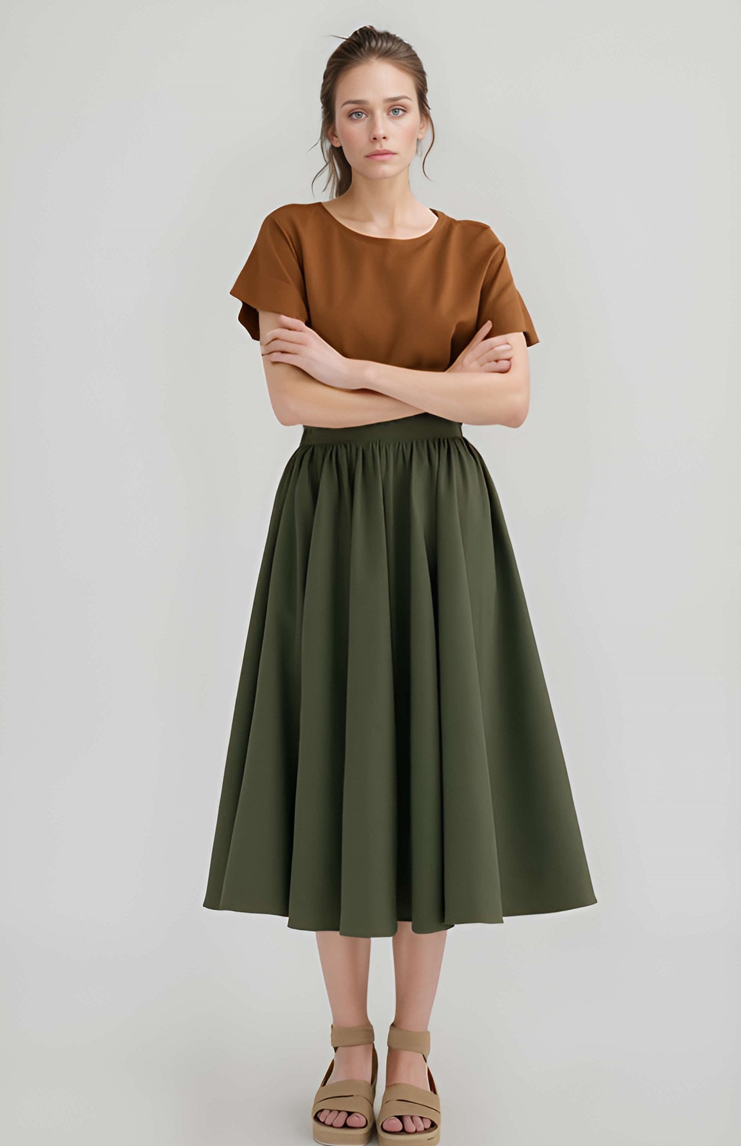 Wide Flare Linen Long Skirt GRENOBLE for Summer