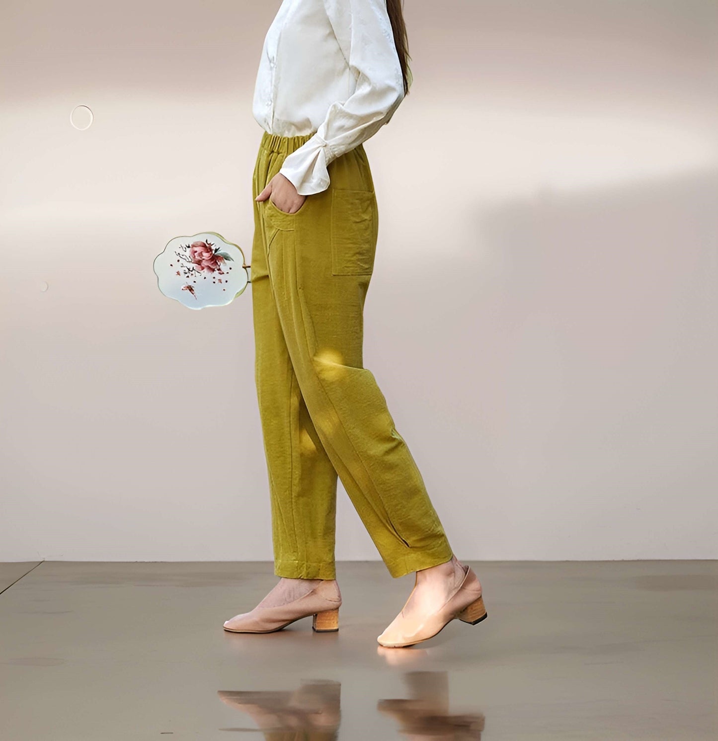 Wide Leg Cotton Linen Pants LILLE Boho Elastic