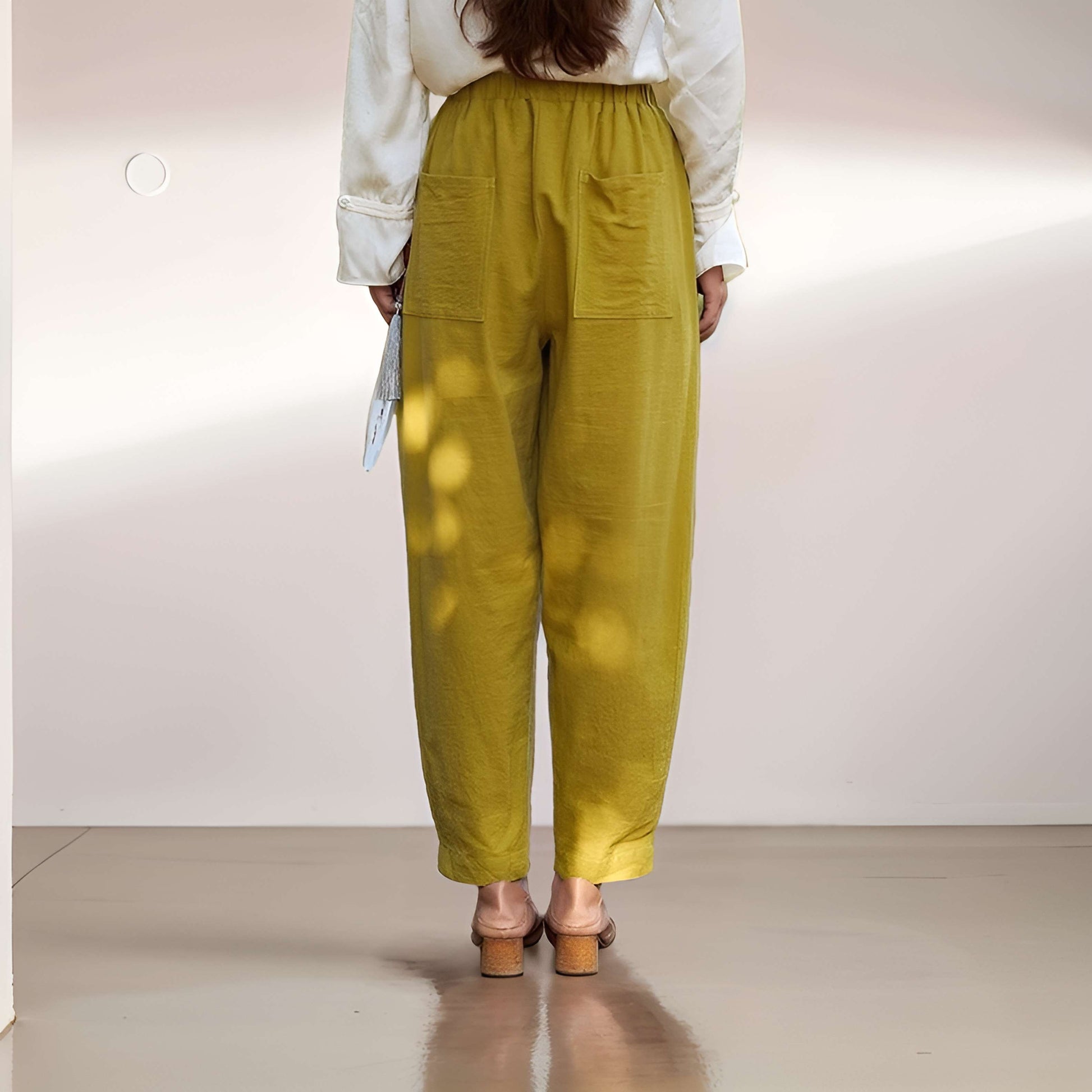 Wide Leg Cotton Linen Pants LILLE Boho Elastic