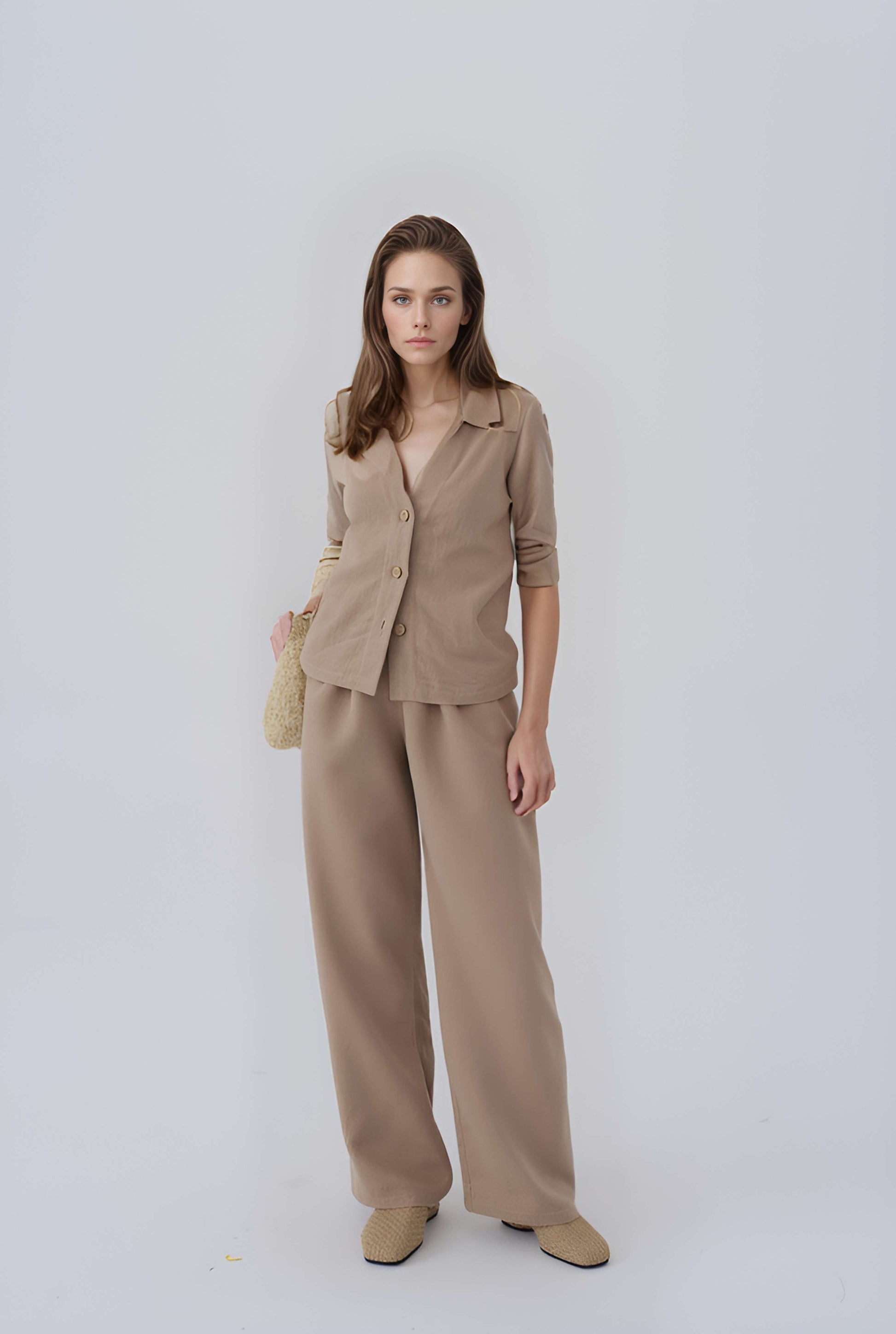 Wide Leg High Waist Linen Pants DIJON in Pearl