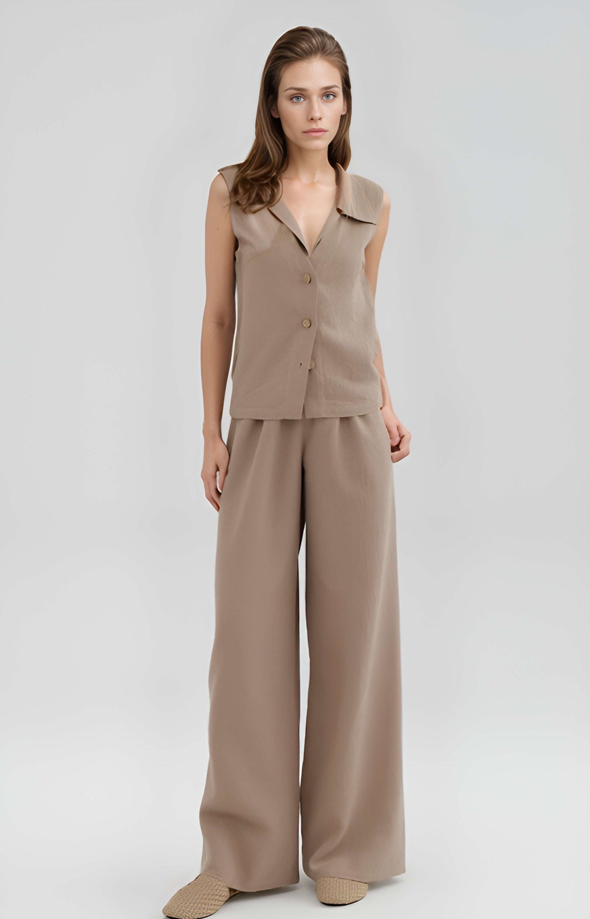 Wide Leg High Waist Linen Pants DIJON in Pearl