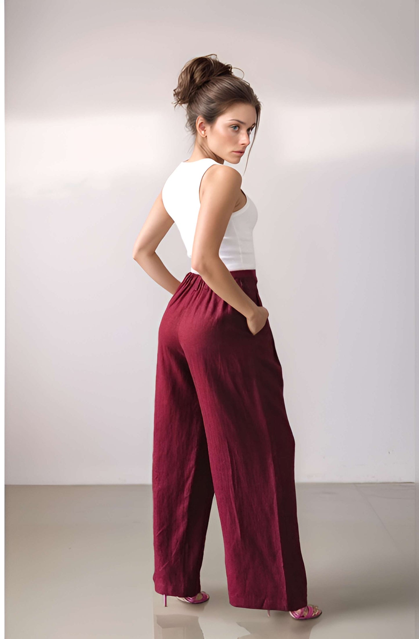Wide Leg Linen Palazzo Pants ANGERS with Pockets