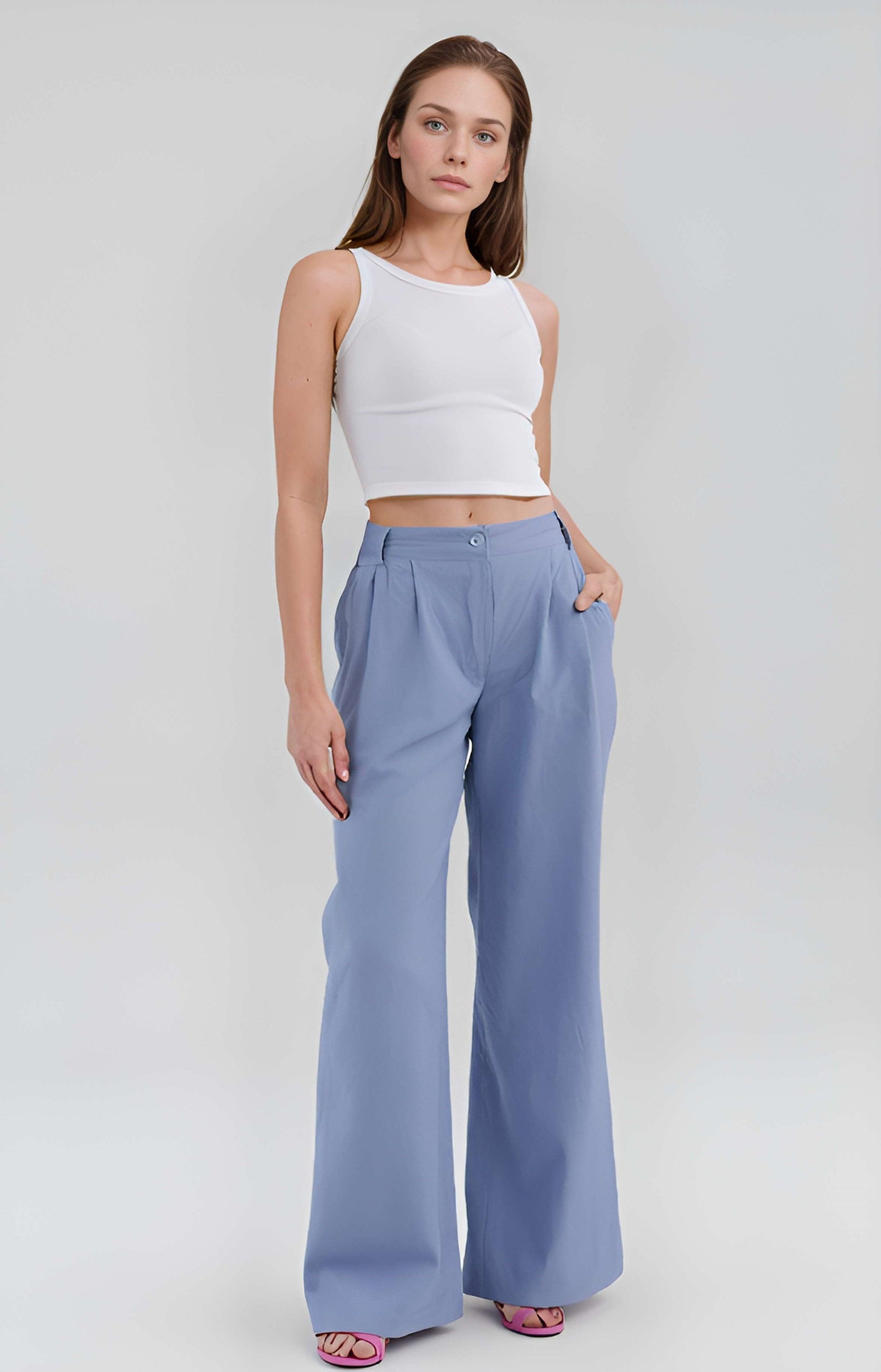 Wide Leg Linen Palazzo Pants ANGERS with Pockets