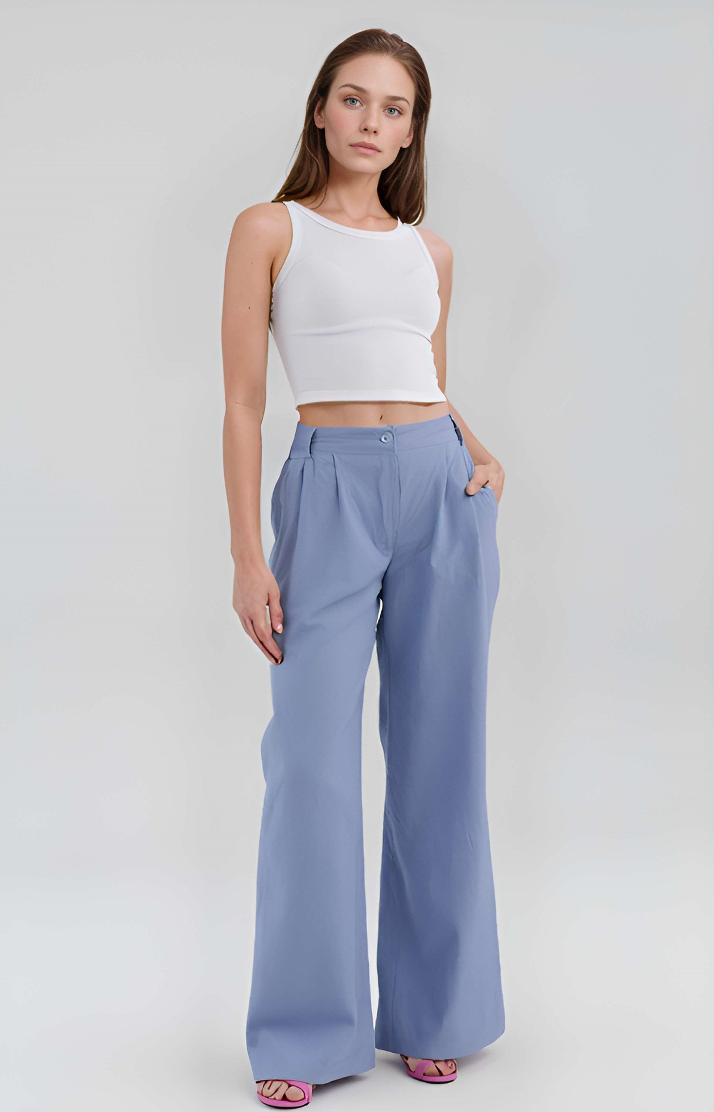 Wide Leg Linen Palazzo Pants ANGERS with Pockets