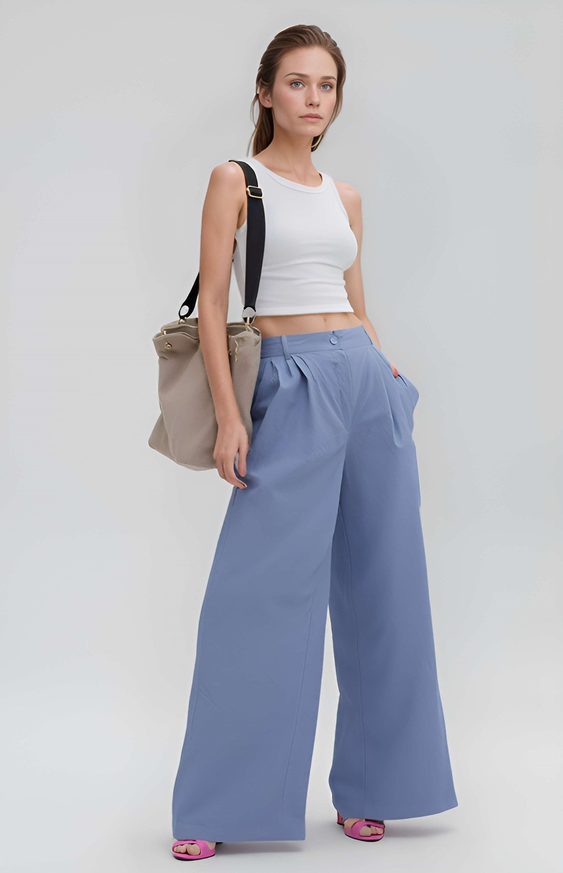 Wide Leg Linen Palazzo Pants ANGERS with Pockets