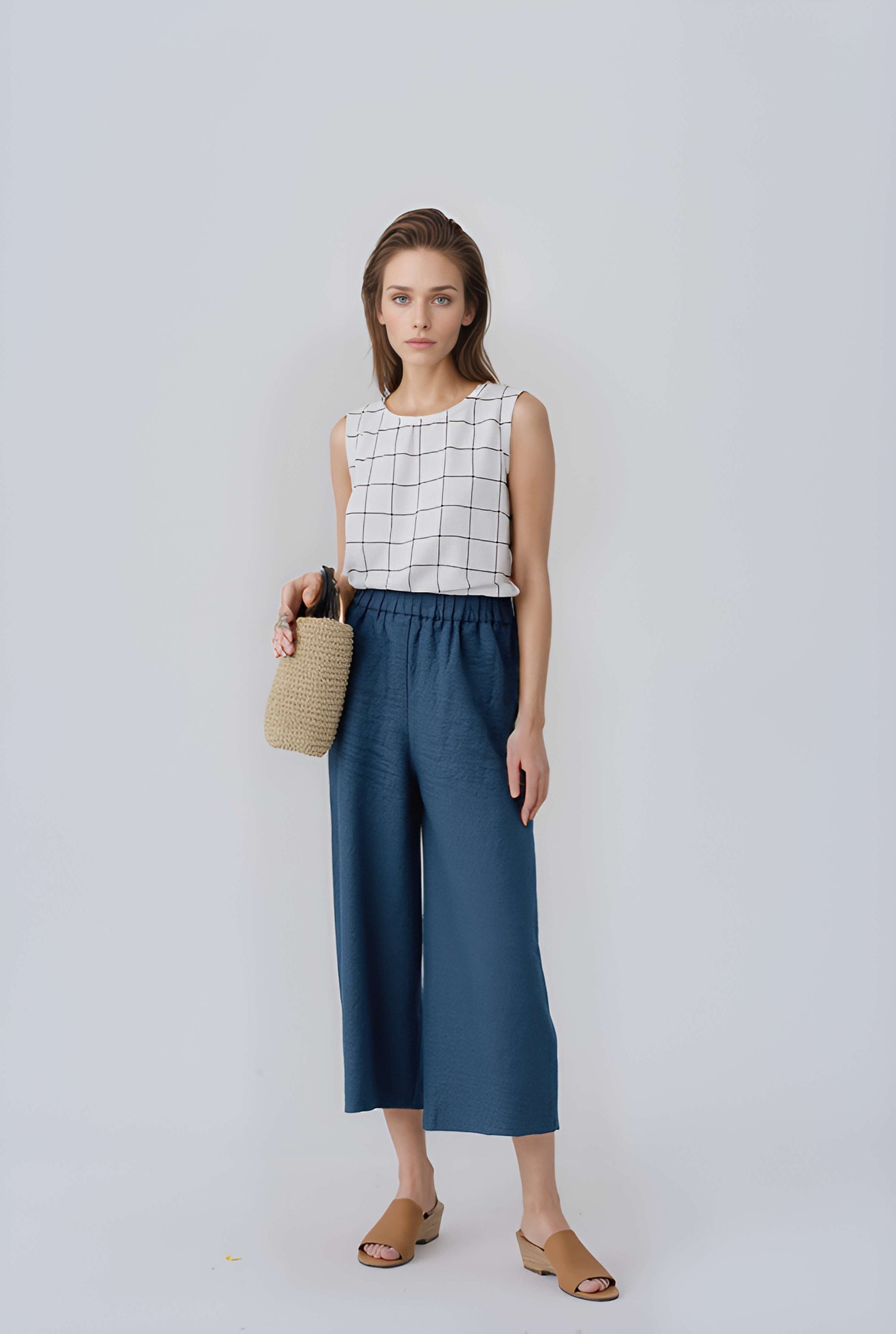 Wide Leg Linen Skirt Pants METZ Maxi Flowy