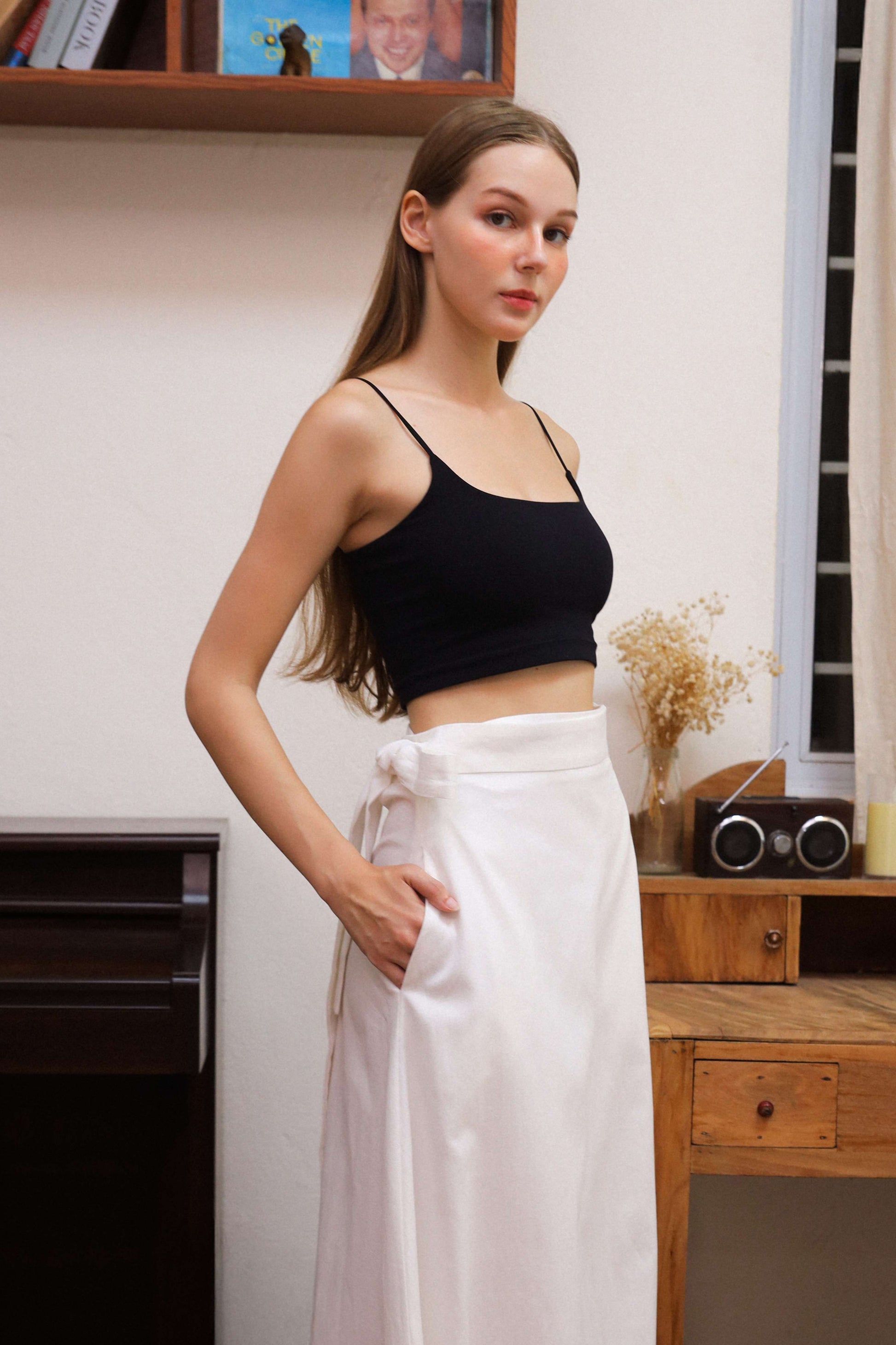 Wrap Waist Linen Maxi Skirt BLOIS with Pockets