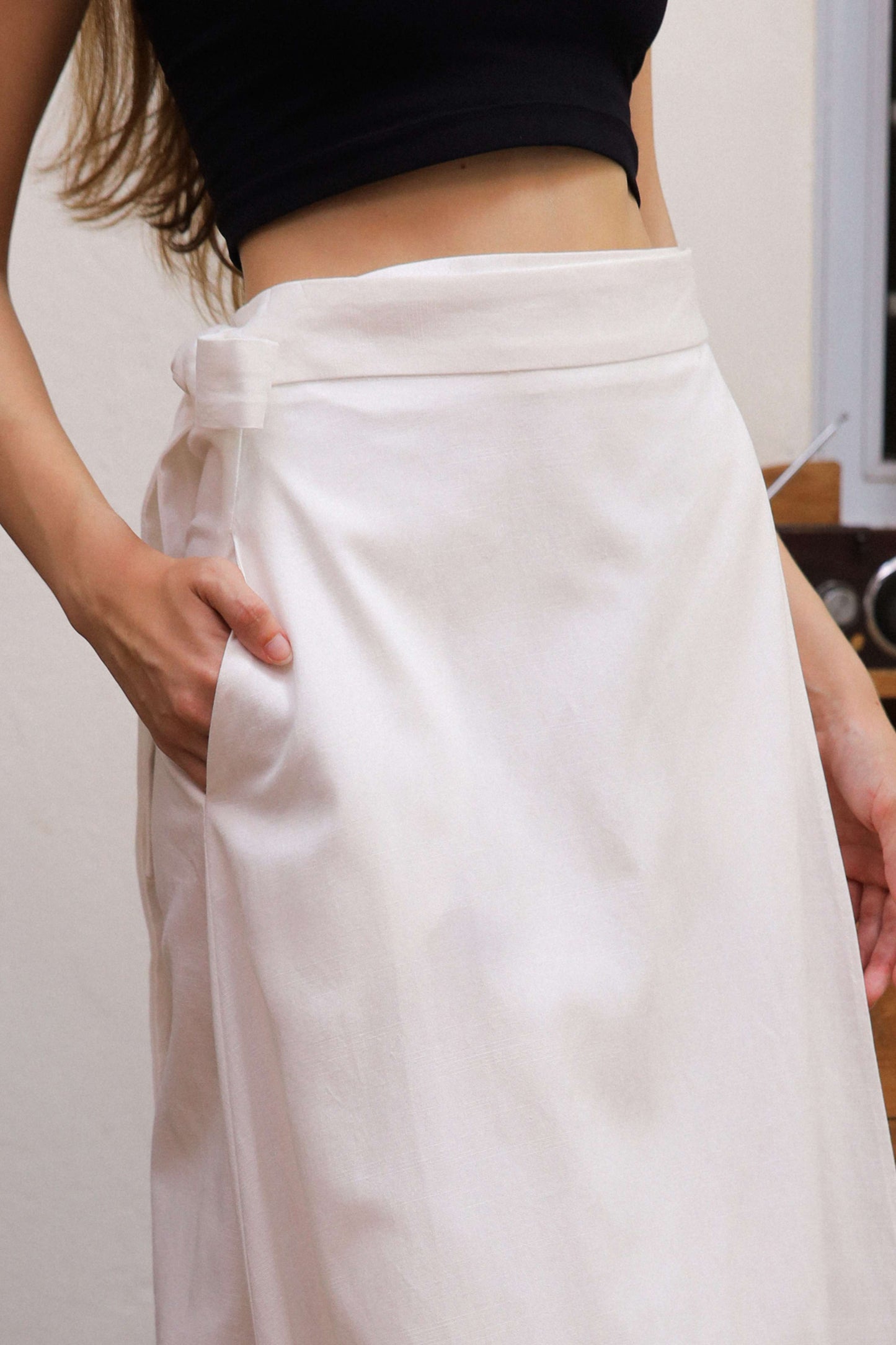 Wrap Waist Linen Maxi Skirt BLOIS with Pockets