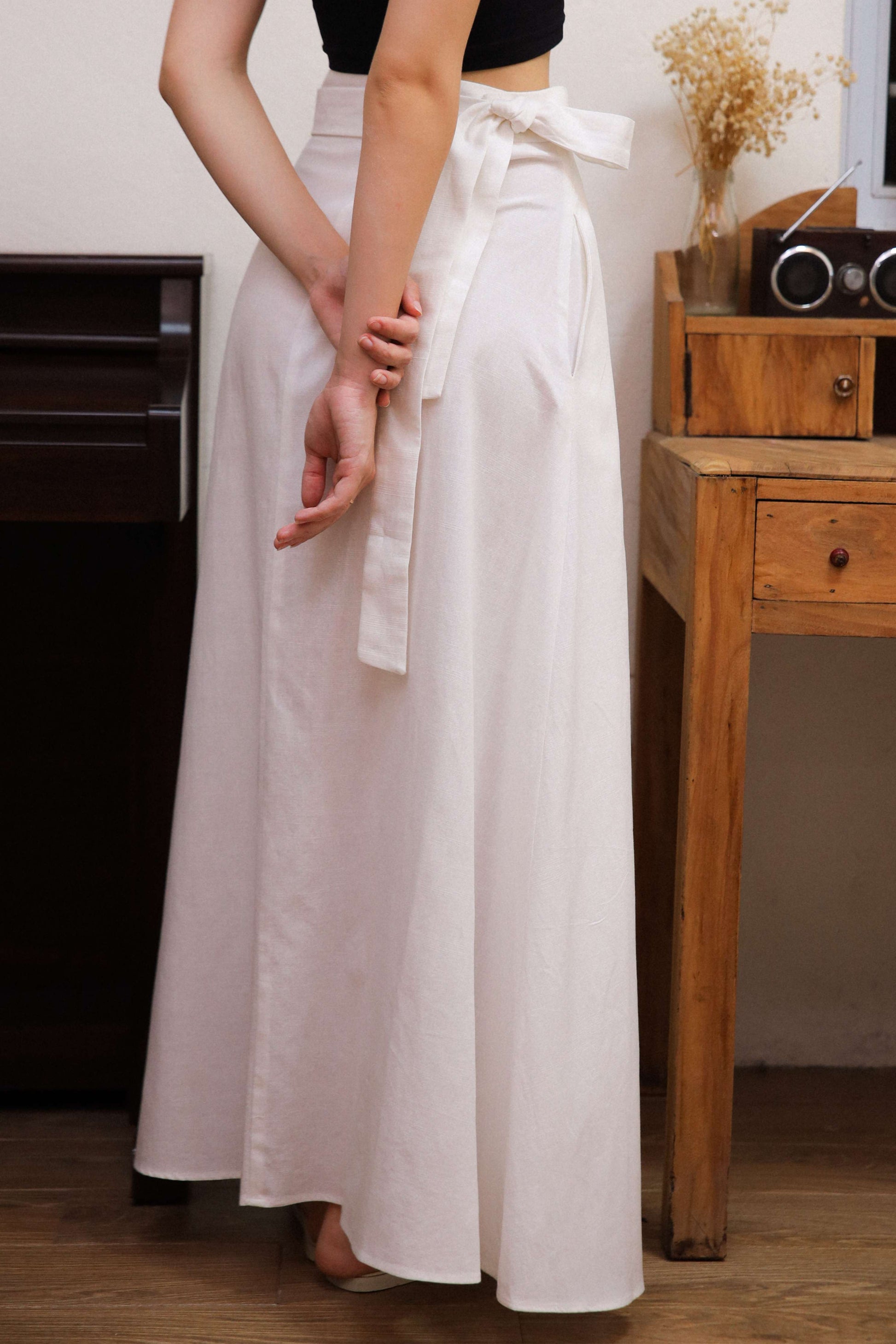 Wrap Waist Linen Maxi Skirt BLOIS with Pockets