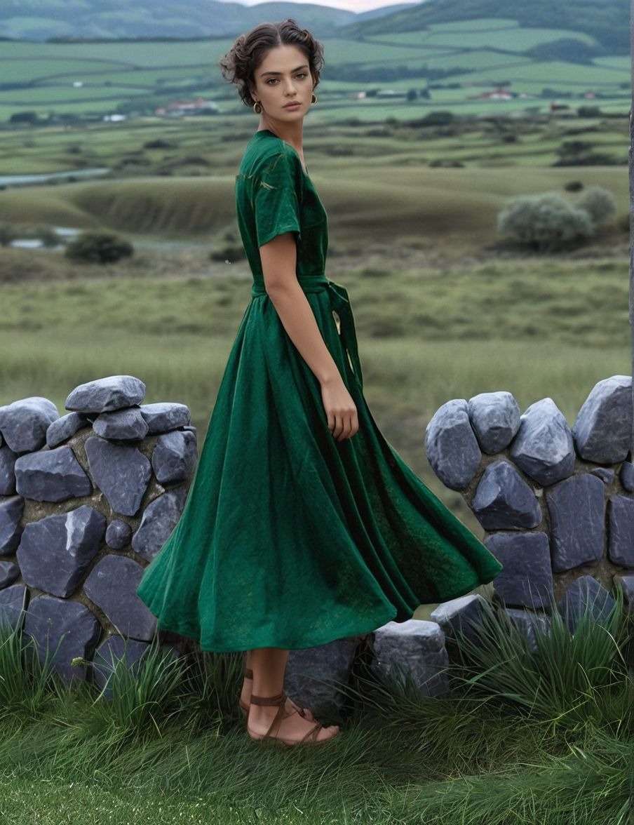 Wrap Linen Dress NANTES Romantic Wide Skirt