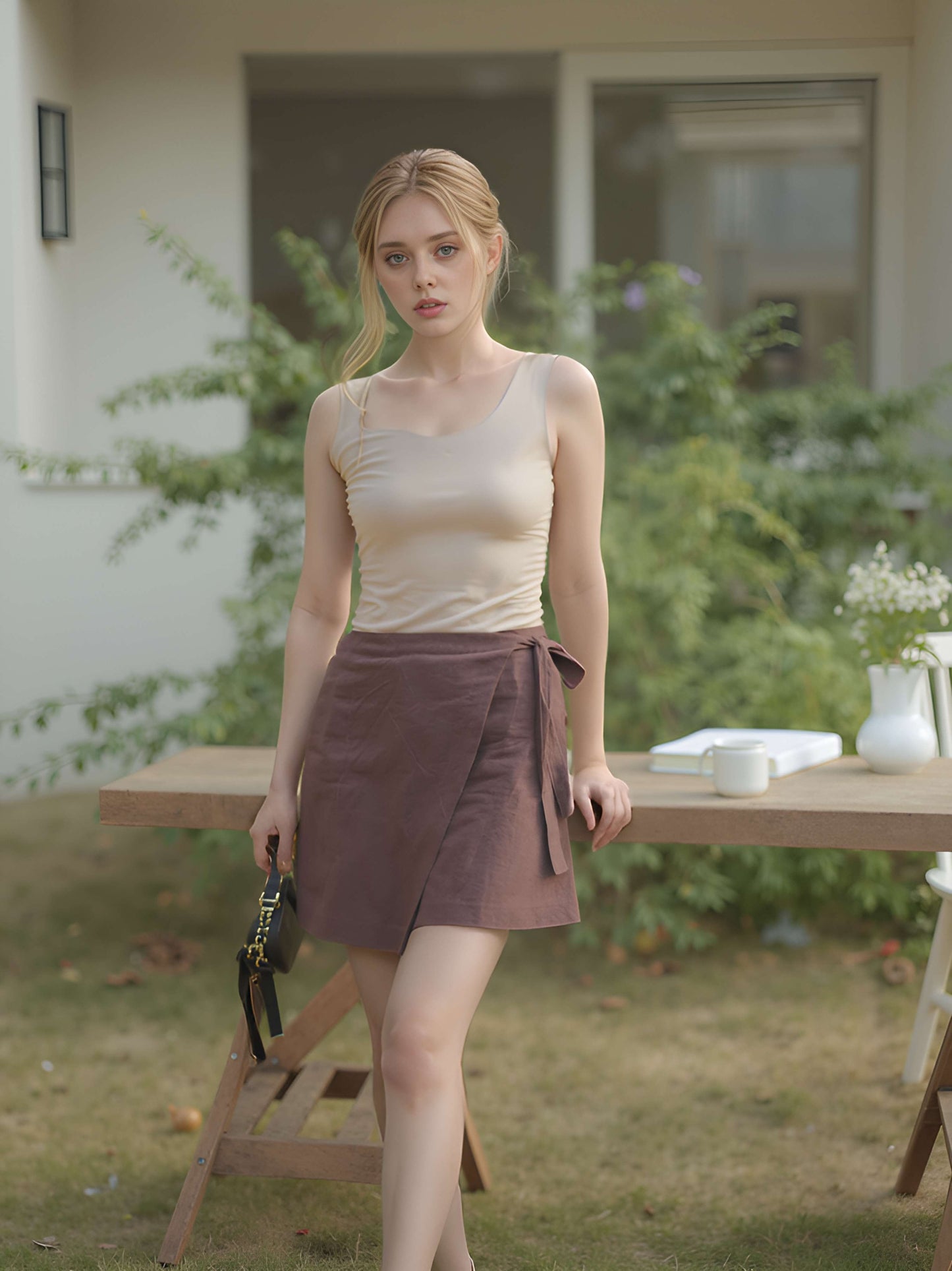 Wrap Linen Mini Skirt MULHOUSE Belted Short