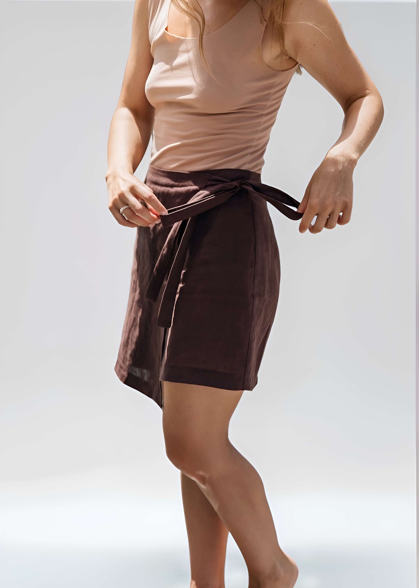 Wrap Linen Mini Skirt MULHOUSE Belted Short