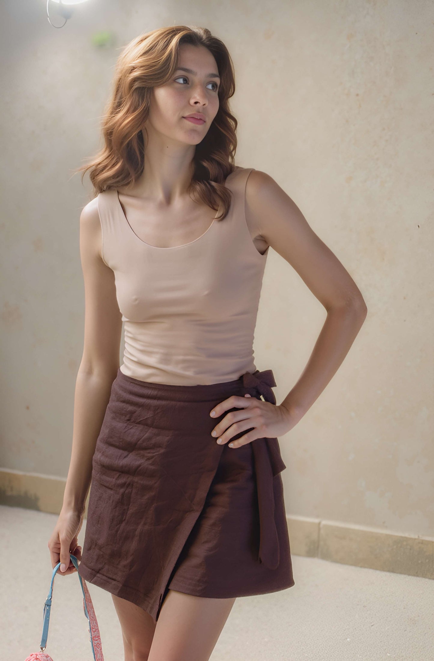 Wrap Linen Mini Skirt MULHOUSE Belted Short