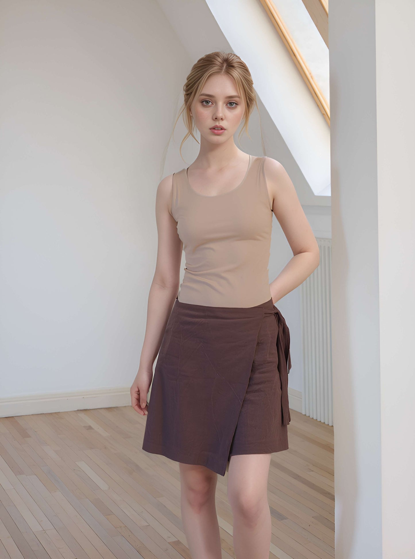 Wrap Linen Mini Skirt MULHOUSE Belted Short