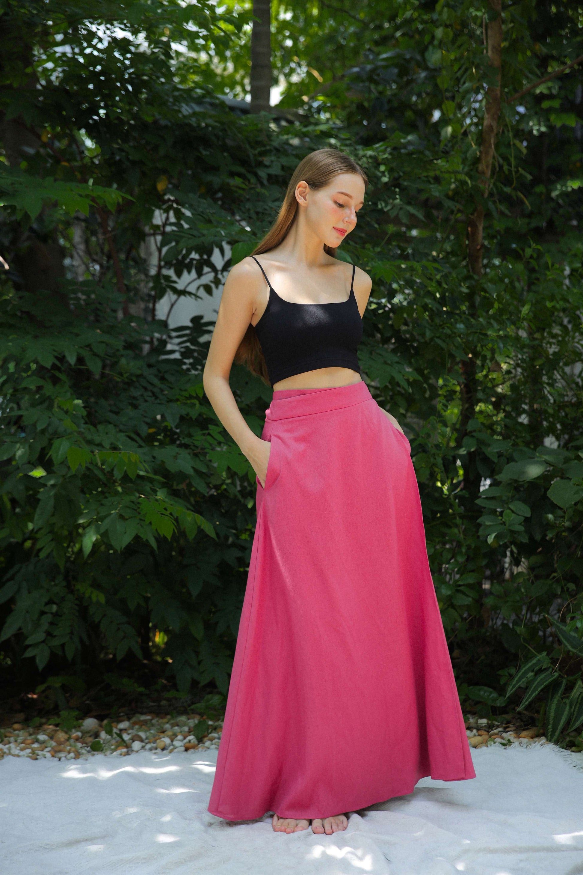 Wrap Waist Linen Maxi Skirt BLOIS with Pockets